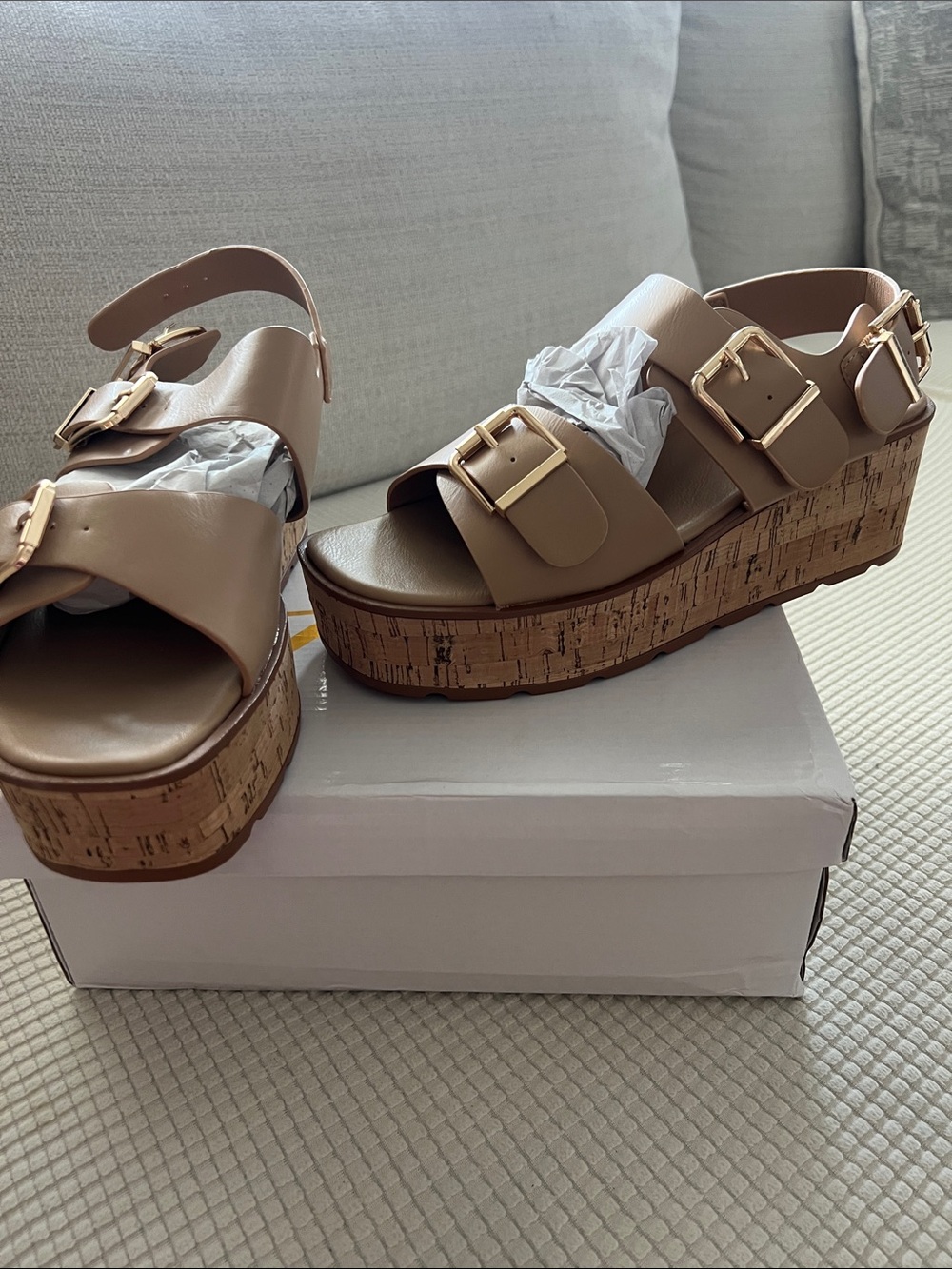 Forever 21 Tan Cork Platform Buckle Sandals